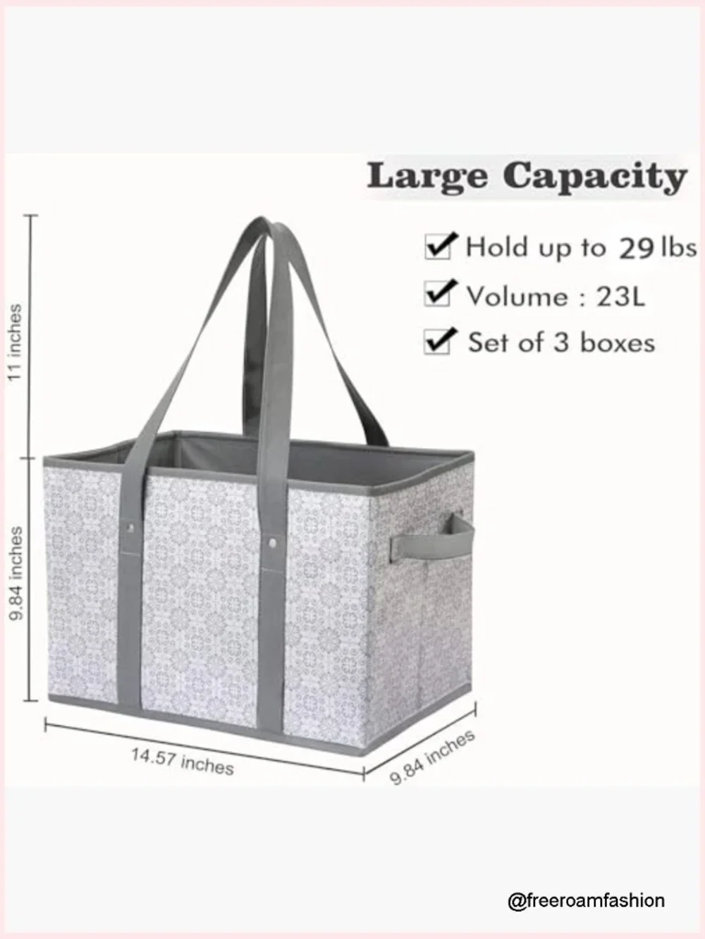 Large Reusable Grocery Tote Bags 3 Pack Foldable Water Resistant Shopping